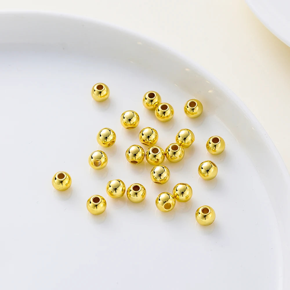 2-6mm 14k/18k Gold Plated Smooth Round Ball Brass Beads Loose Spacer Beads For DIY Jewelry Making Necklace Wholesale Findings