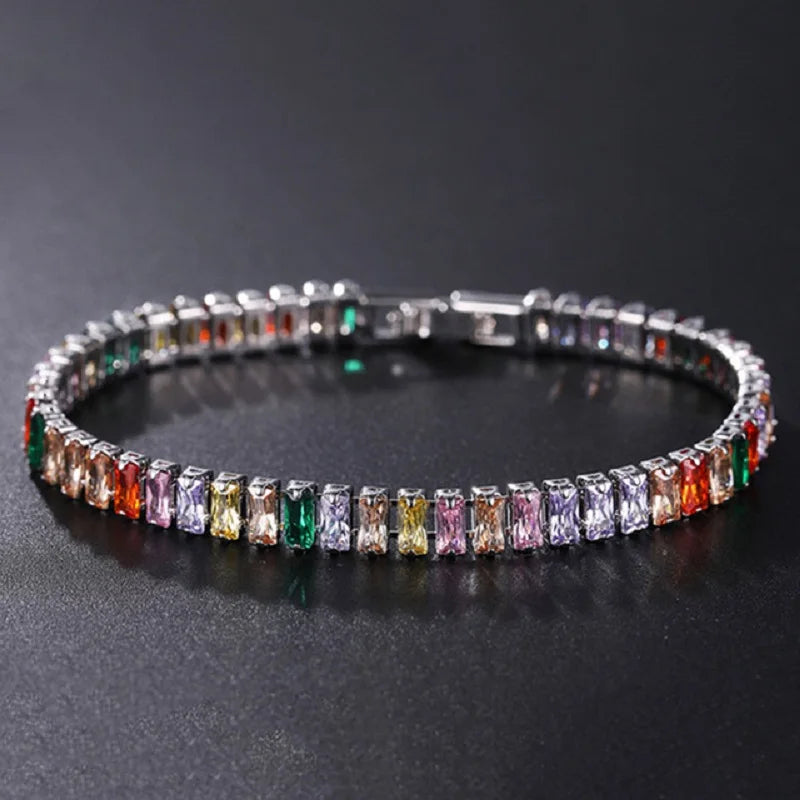 Luxury Hiphop Iced Out  4mm Cubic Zirconia Crystal Tennis Bracelets For Women Men Gold Color Silver Color Bracelet Chain Jewelry