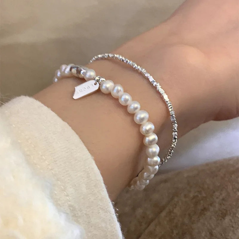 VENTFILLE 925 Sterling Silver Pearls Bamboo Knots Bracelet for Women Girl Simple Korean Jewelry Birthday Gift Dropshipping