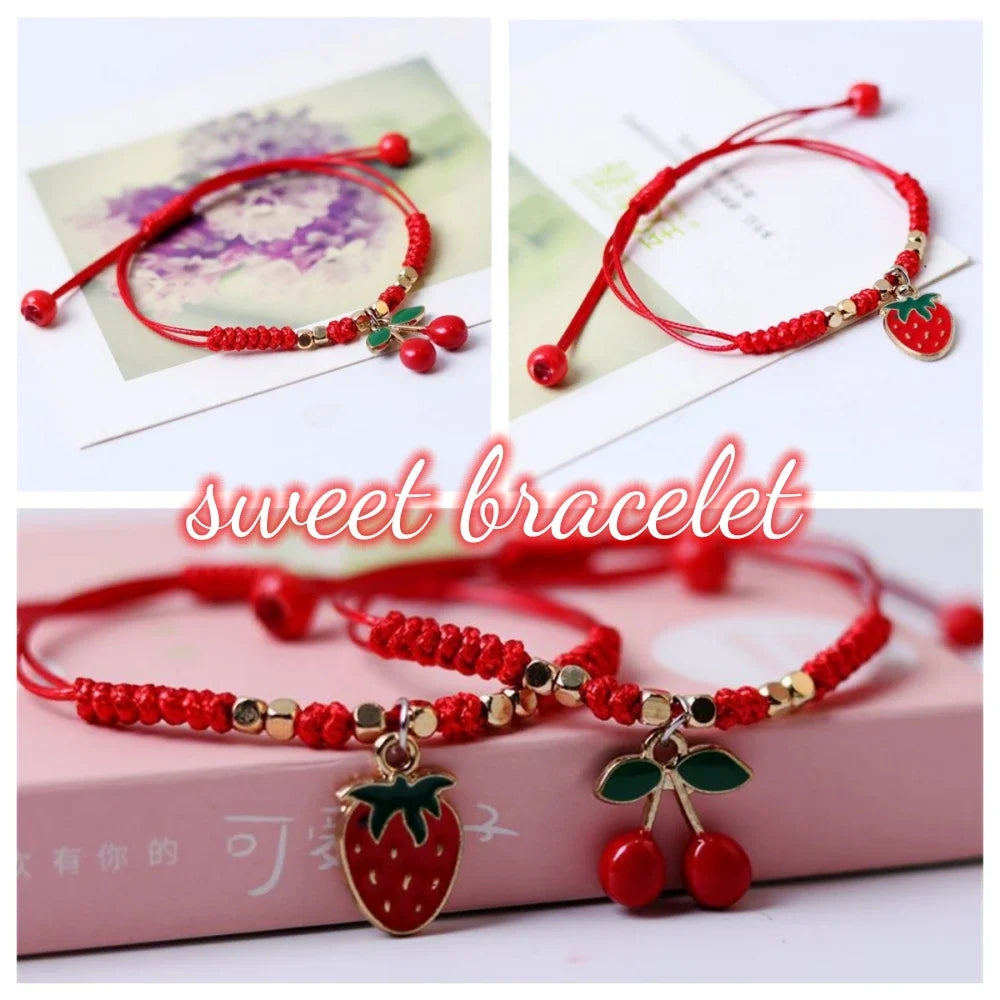 Handwoven Strawberry Cherry Bracelets Cute Red Rope Friendship Jewelry for Girls Sweet Fruit Pendan Accessories Fashion Gifts