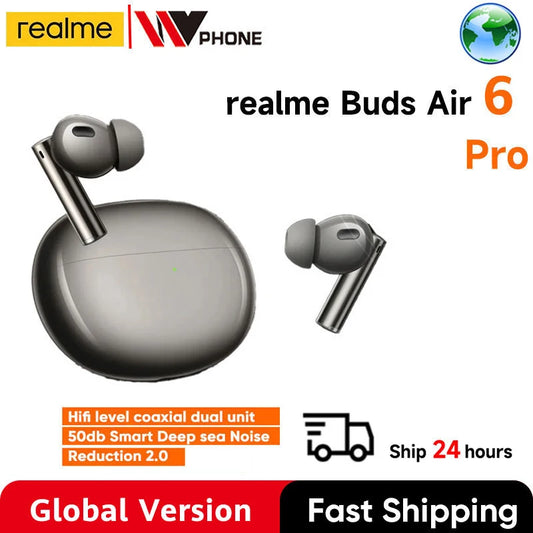 Global Version realme Buds Air 6 Pro True Wireless Earphone 50dB Deep Sea Noise Reduction 2.0 Bluetooth 5.3 IP55 Headphone