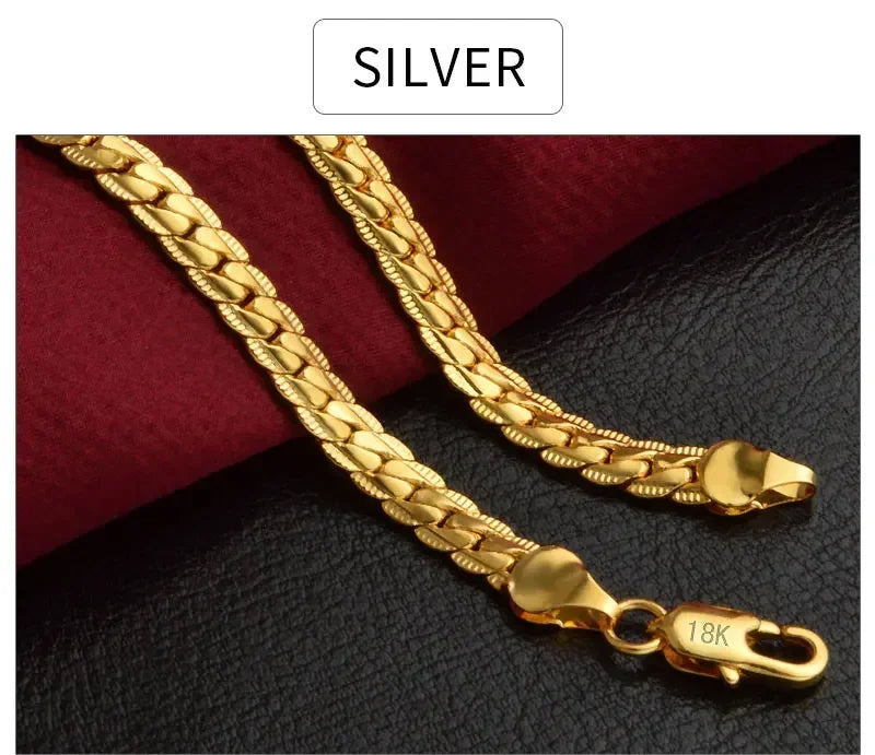 Hot luxury 925 Sterling Silver 5MM 18K Gold Full Sideways Chain Necklace For Woman Men Fashion Wedding Engagement Jewelry Gifts