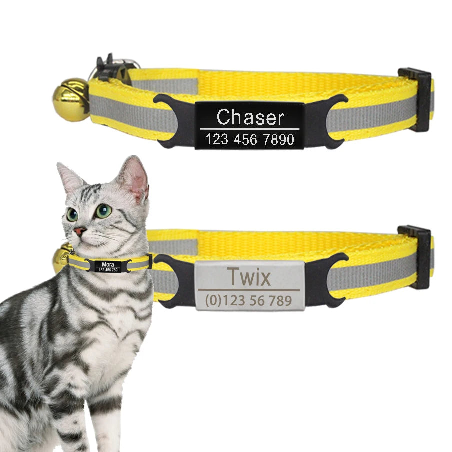 Reflective Cat Safety Buckle Collar Adjustable Custom Personalized ID Free Engraving Nylon Puppy Kittens Necklace