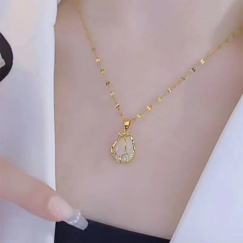 Elegant Tulip Drop Necklace for Women Opal Fashion Jewelry Golden Necklace Luxury Classic Party Clavicle Chain Jewelry Gifts