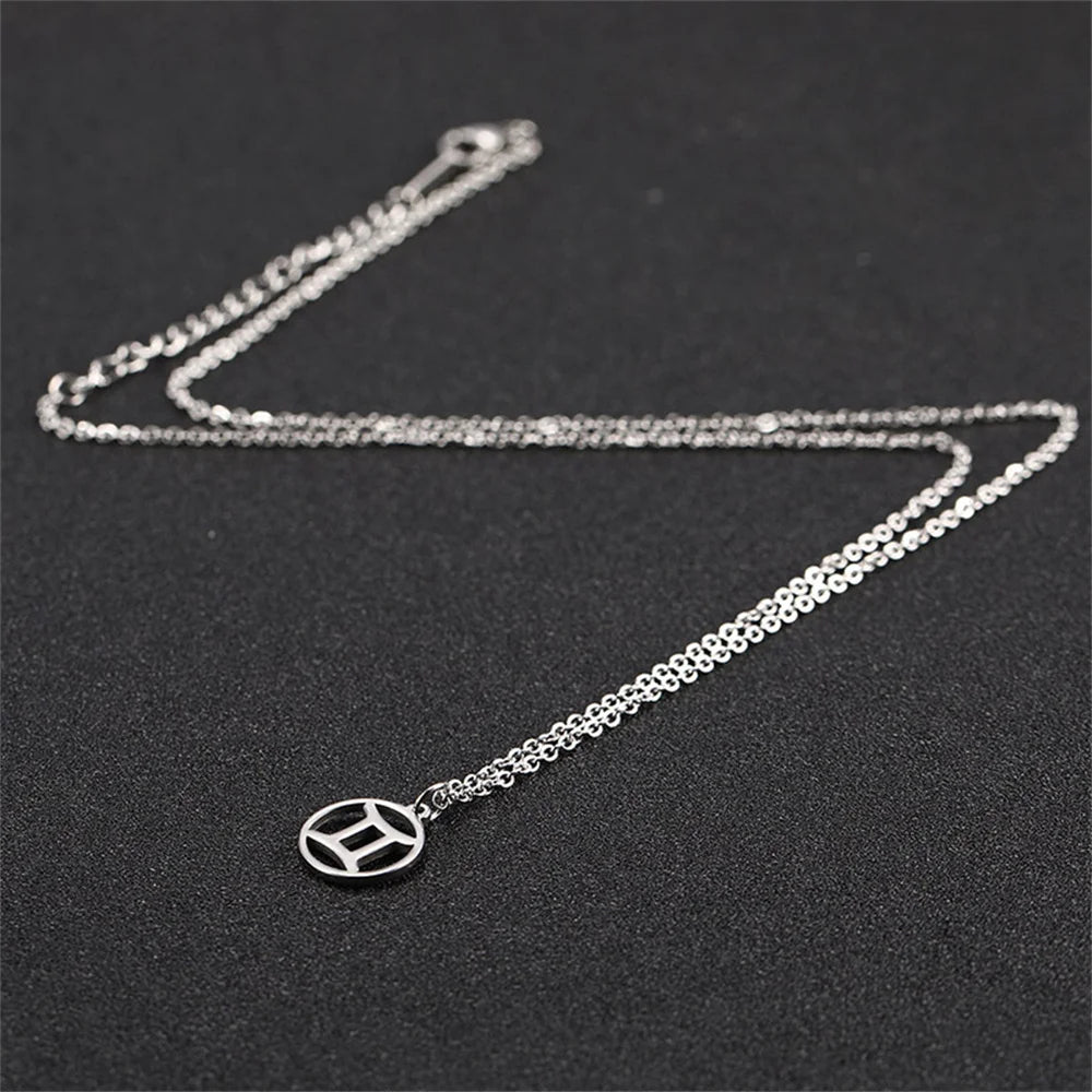 Stainless Steel Hollow-out Star Zodiac Sign Necklace 12 Constellation Pendant Necklace Women Chain Choker Men Jewelry Gifts