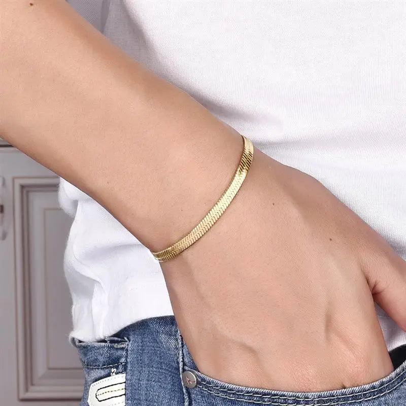 3/4/5MM Stainless Steel Snake Chain Bracelet For Women Men Classic Gold Color Charm Bracelets Jewellery Wholesale Dropshipping