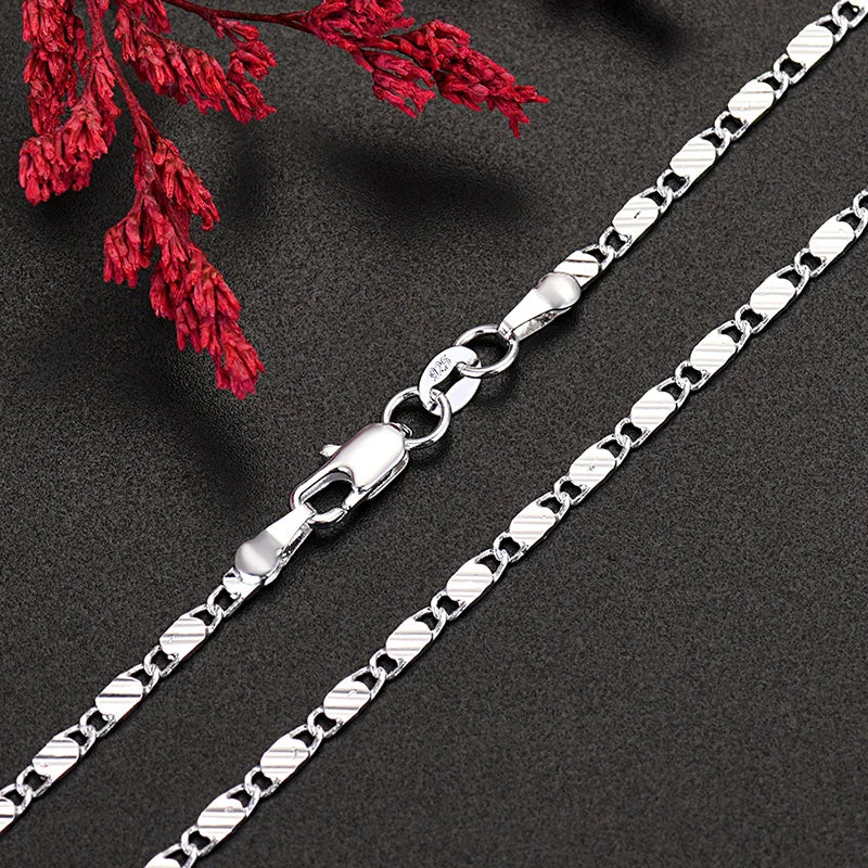 QWWASD Wholesale 925 Sterling Silver 2MM flat chains Necklaces for Men Women fashion wedding party fine Jewelry holiday gifts