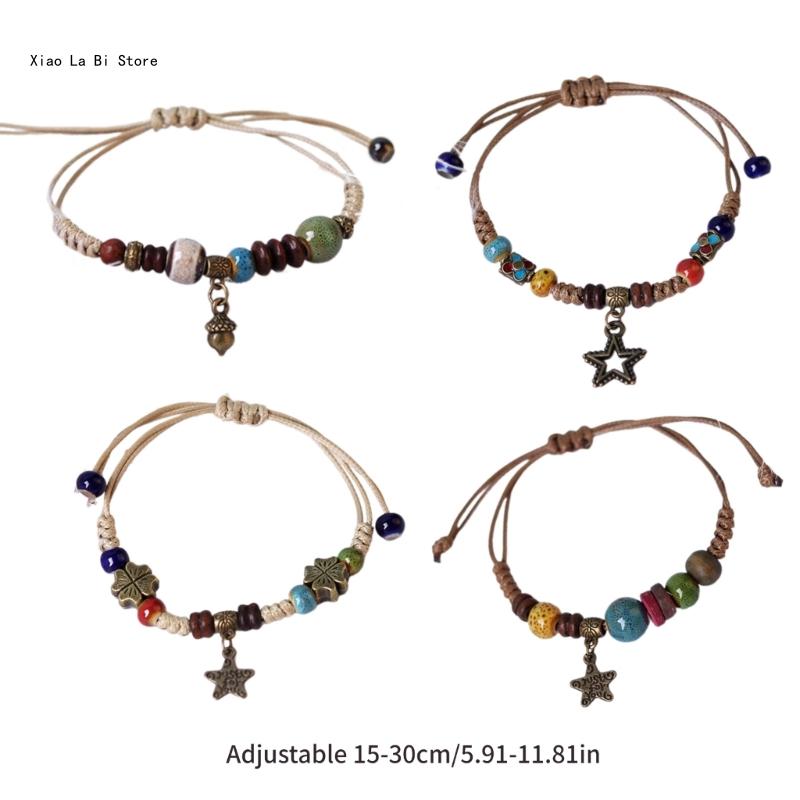 Fashionable Bracelet Ethnic Ceramic Beaded Bangles Woven Strings Exquisite and Eye Catching Wrist Decoration XXFD