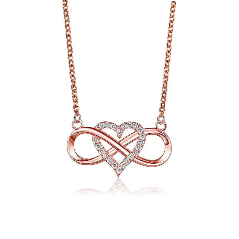 Romantic Fashion Silver Gold Color Infinity Forever Love Necklace CZ Lucky Heart Pendant Necklace for Women Gift Jewelry