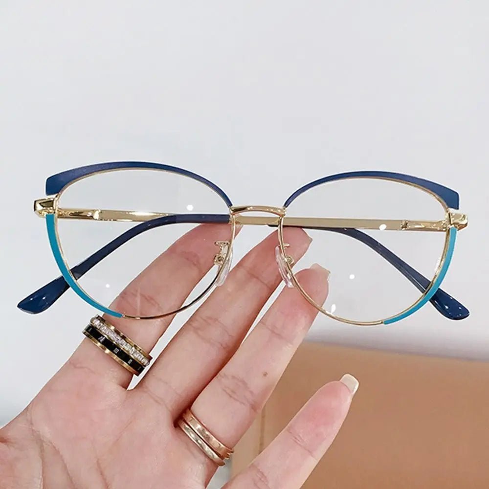 Blue Metal Light Blocking Women Designers Eyeglasses Optical Spectacle Computer Eye Protection Glass Fashion Eyewear