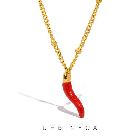 UHBINYCA Red Chili Charms Pendant Necklace for Ladies, Stainless Steel Waterproof and Rust Proof Daily Accessories Jewelry