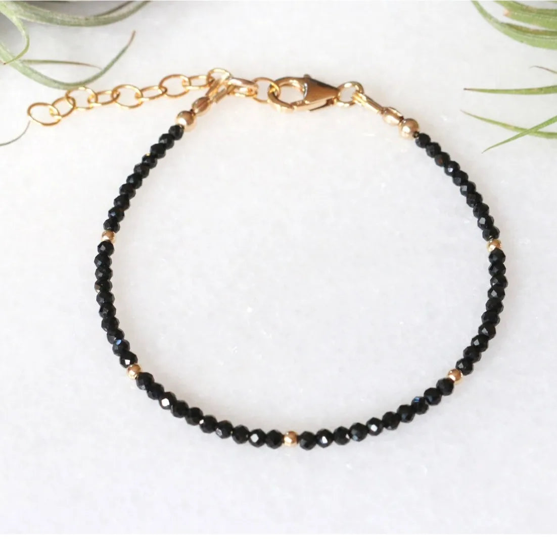 Black Tourmaline Bracelet, Empath Protection Bracelet for Women, Dainty Black Tourmaline Jewelry, Black Tourmaline Crystal