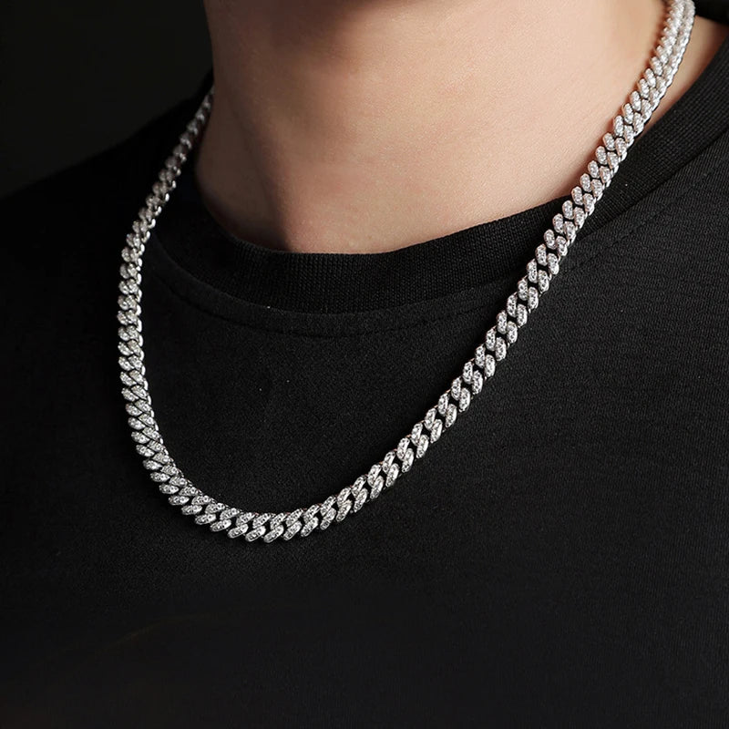 EWYA 100% Real Full Moissanite Cuban Neck Chain Necklace for Men Women 8mm S925 Sterling Silver Hip Hop Diamond Tennis Necklaces