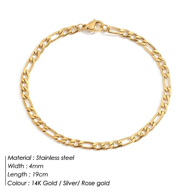 gold color Cuba chain charm bracelets for women Stainless steel link chain Lobster clasp snap button jewelry drop shipping