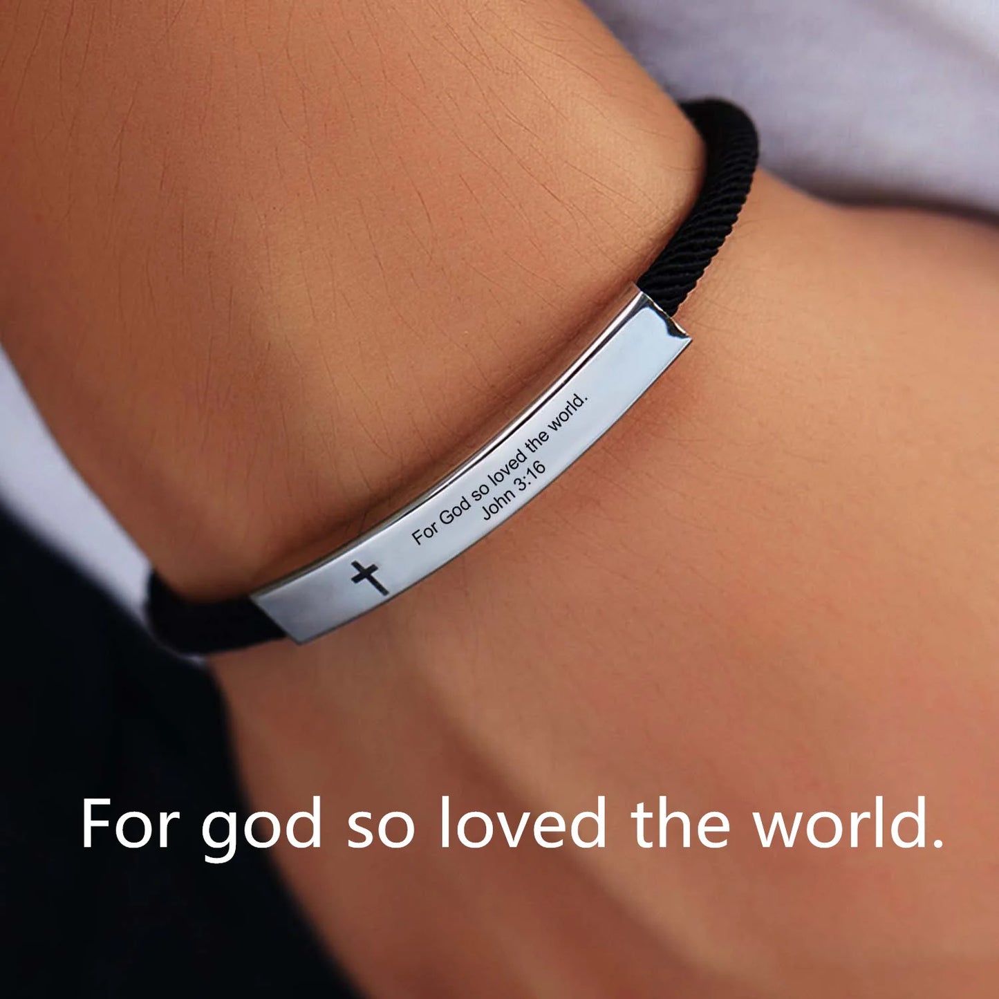 Trendy Cross Jesus Scripture Bible Laser Engraving Letters Bracelet For Men Women Stainless Steel Religious Faith Punk Jewelry