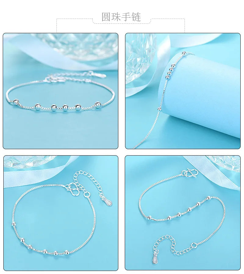 Fashion 925 Sterling Silver Bracelets for Women Small Star Fresh Bracelet Personality Round Bead Bracelet Jewelry Accessories