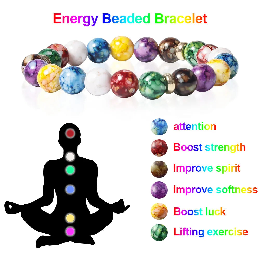 7 Chakras Healing Reiki Stone Bracelet for Women Men Yoga Reiki Healing Energy Beads Volcanic Stone Lose Weight Bangle Jewelry