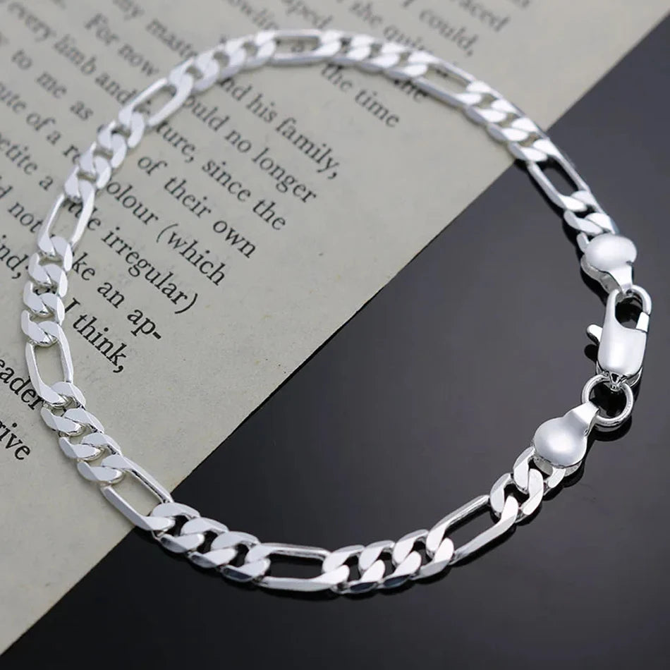 Charm 925 Sterling Silver Bracelets for Women Simple Fine 4MM Chain Fashion Wedding Party Christmas Gifts Jewelry