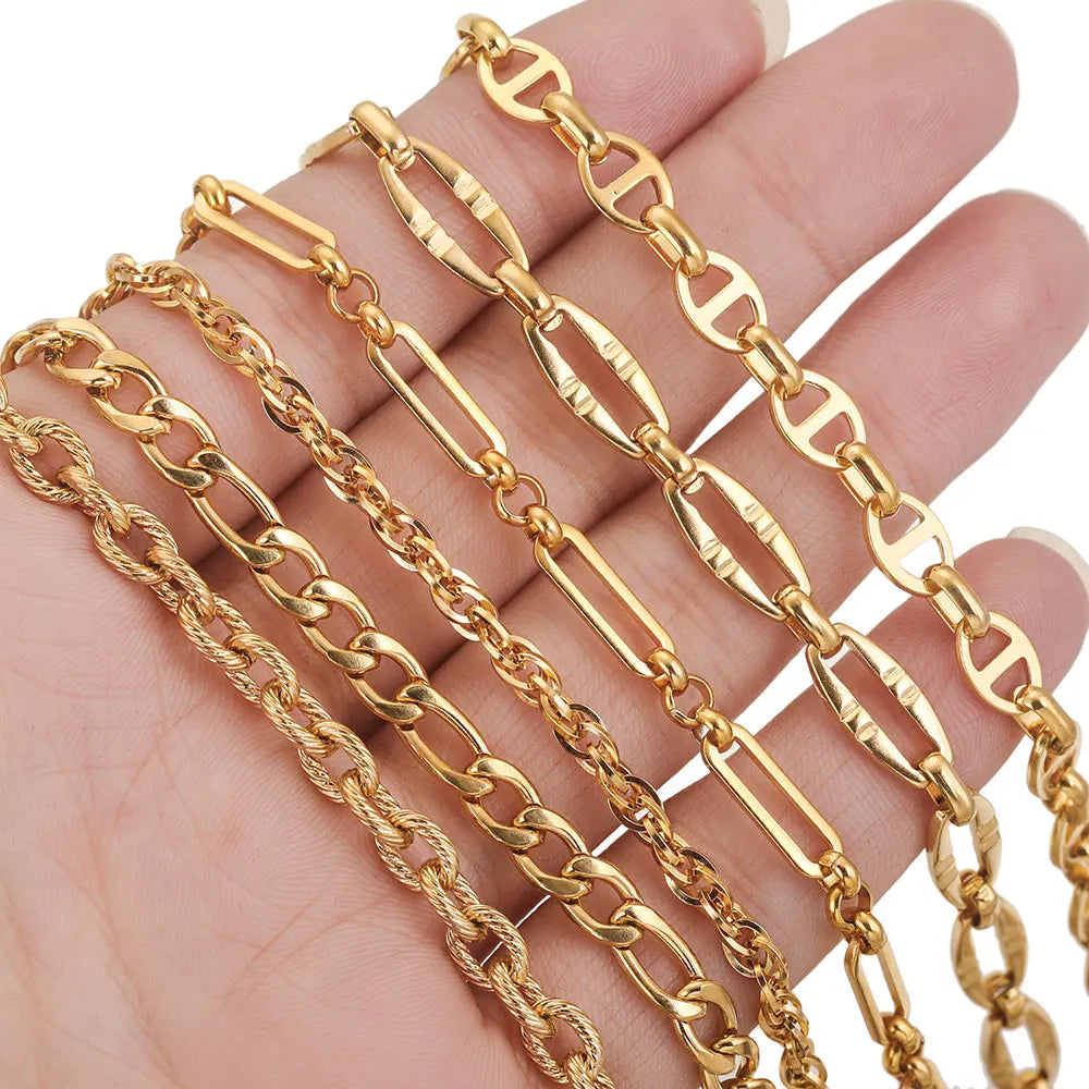 1 Meter Stainless Steel Large Heavy Chunky Hip Hop Punk Link Gold Color Chains DIY Jewelry Materials Handmade Necklace Bracelet