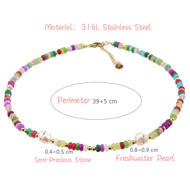 PAPERPLUS | Agate Pearl Necklace for Women.316L Stainless Steel. Luxury Freshwater Pearl Jewelry.Colorful.High Quality. Souvenir