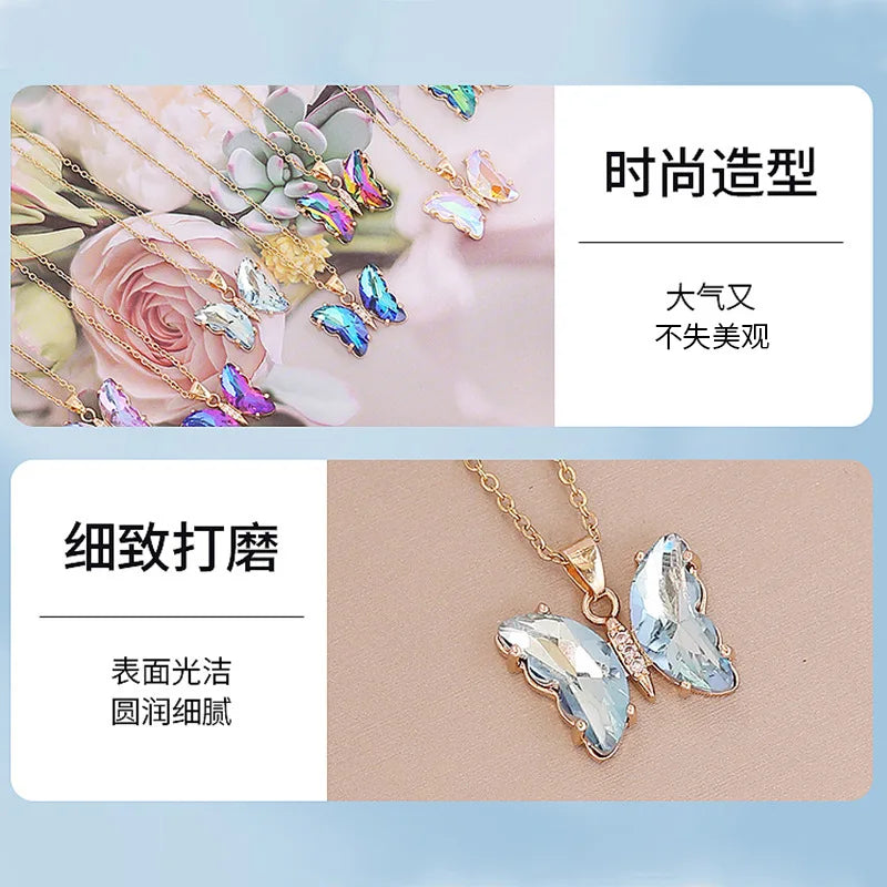 Female Bling Gradient Butterfly Pendant Necklace For Women 2023 Trending Gold Color O-Chain Y2K Sweet Choker Necklace Party Gift