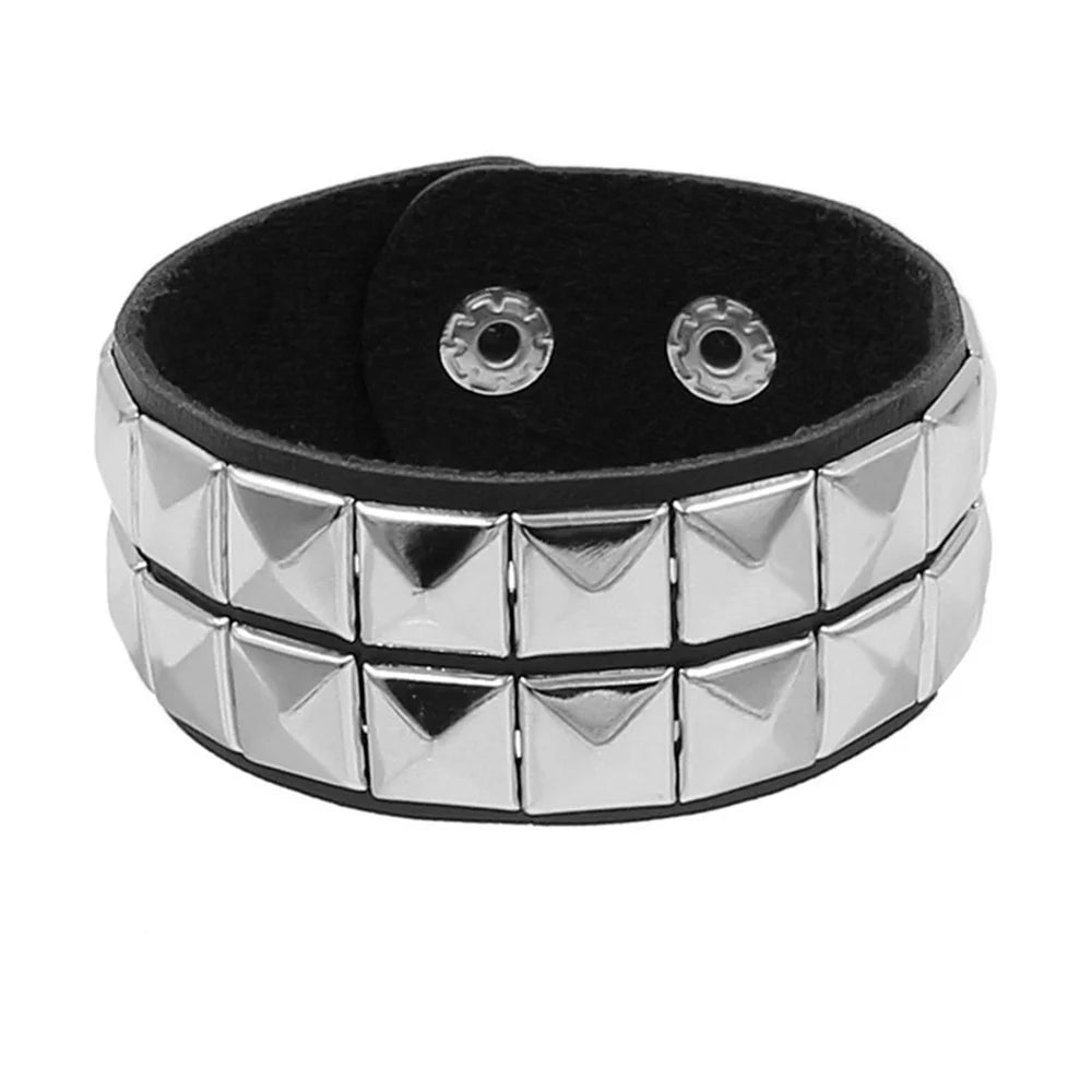 2024 PU Leather Bracelet 80s Punk Bracelet Adjustable Goth Cuff Bracelet Gothic Spiked Rivet Buckle Wristband for Men Women