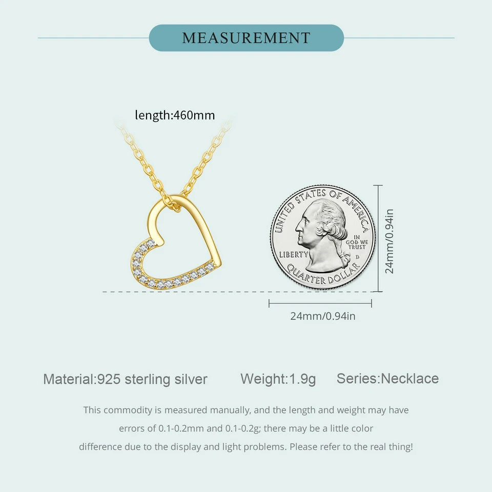 BAMOER Genuine 925 Sterling Silver The shape of love Chain Necklace for Women, Godl Plated Heart Necklace 3 Color 18.11''