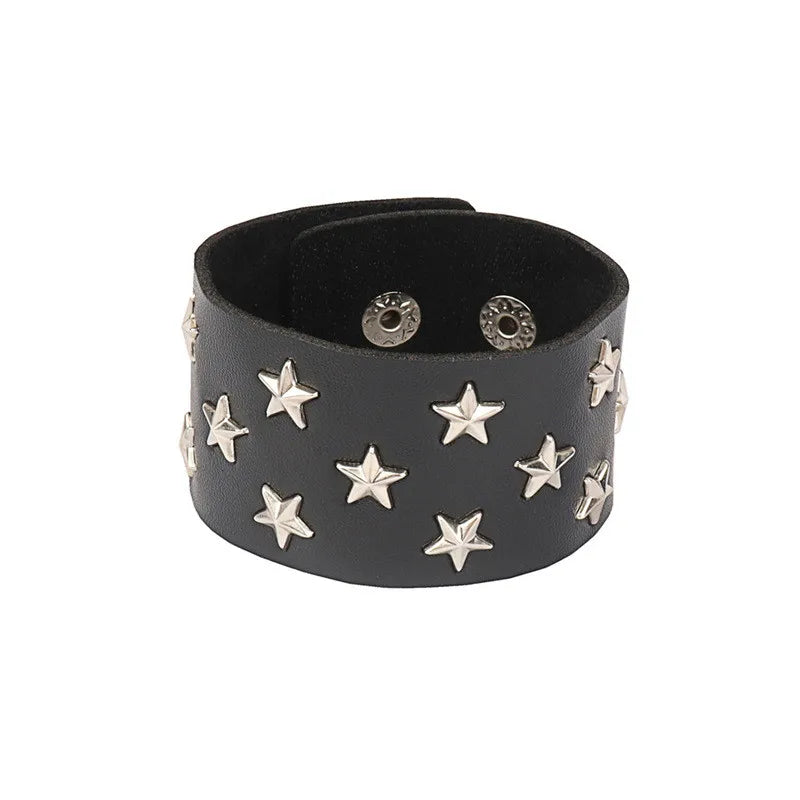 2022 New PU Leather Bracelet Punk Bracelet Adjustable Skull Goth Cuff Bracelet Gothic Rivet Buckle Wristband for Men Women