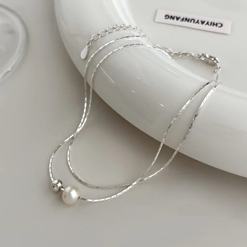 Christmas Gift 925 Sterling Silver Exquisite Pearl Necklace French Vintage Style Collar Chain Luxury Jewelry Holiday Gift