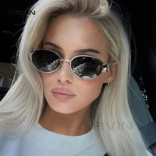 Small Metal Frame Oval Sunglasses for Women 2024 Brand Designer Fashion Luxury Shades UV400 Eyewear Men Vintage Sun Glasses