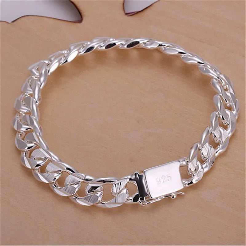 New High-end Women's Mens Fine S925 Sterling Silver Bracelet Fashion Jewelry Gift Men's 10MM Square Beautiful Gem