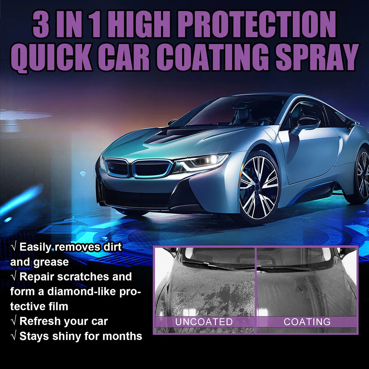 3 In 1 Car Coating Spray Hydrophobic Body Polish Car Ceramic Scratch Repair Remover Shield Coating Cleaning Auto Accessories