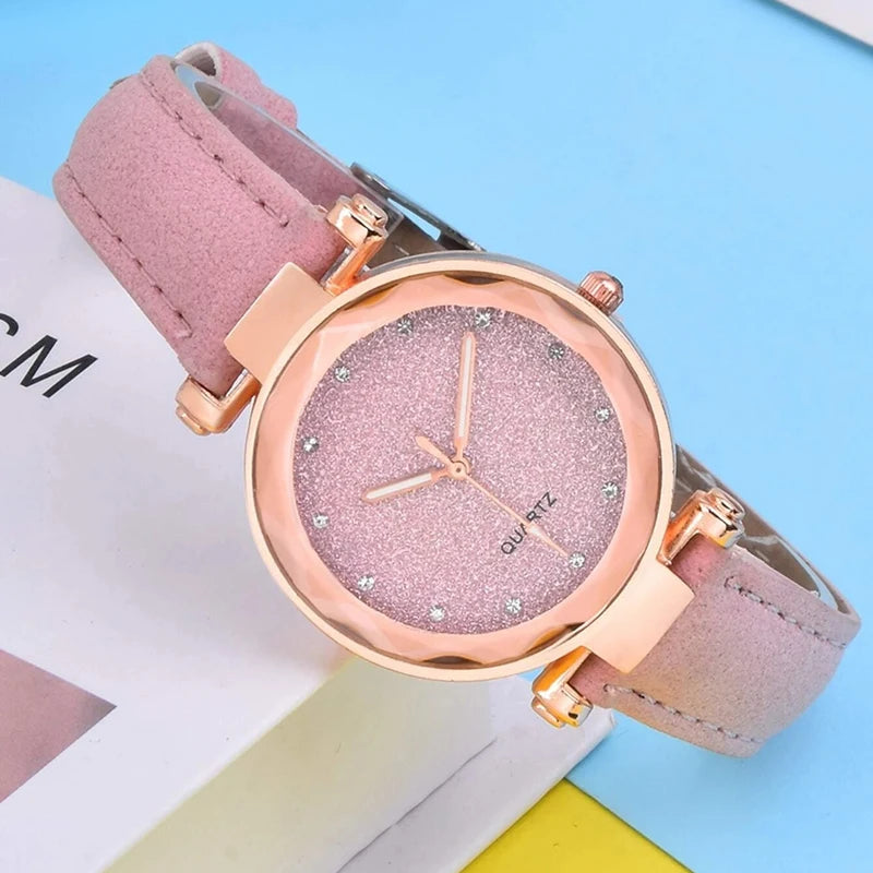 4PCS Women Watch Luxury Fashion Elegant Alloy Watch Colourful PU Leather Strap Wristwatch For Ladies Gift Quartz Watch NO BOX