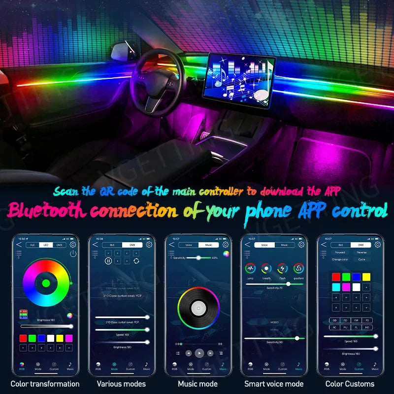 22 In 1 Neon Light Modes LED Car accessories Interior Ambient Light Decorative Car Lamps For Full Universal Car Atmosphere Lamps