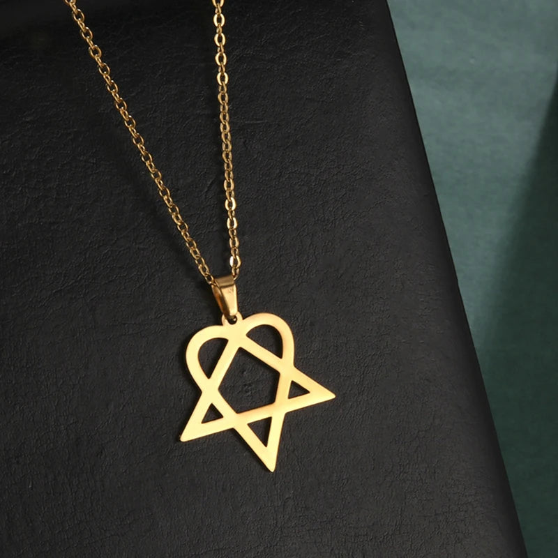 Classic Simple Personality Heartagram Star Heart Stainless Steel Pendant Necklace Men's Women's Fashion Star Of David Necklace