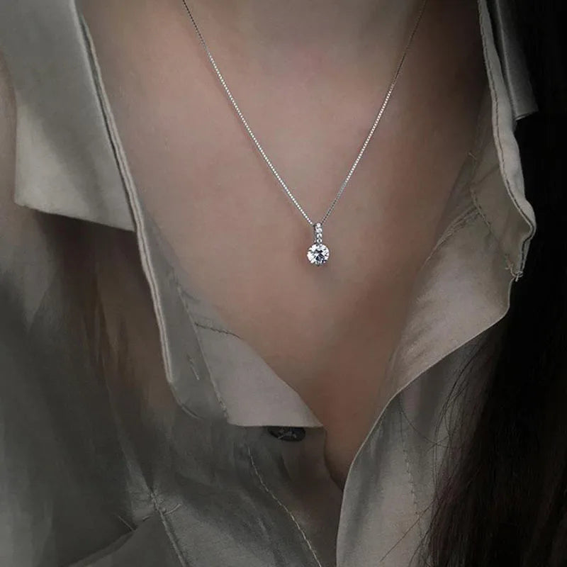 Silver Color Small Zircon Pendant Necklace Female New Simple Clavicle Chain Girl Women Party Gift