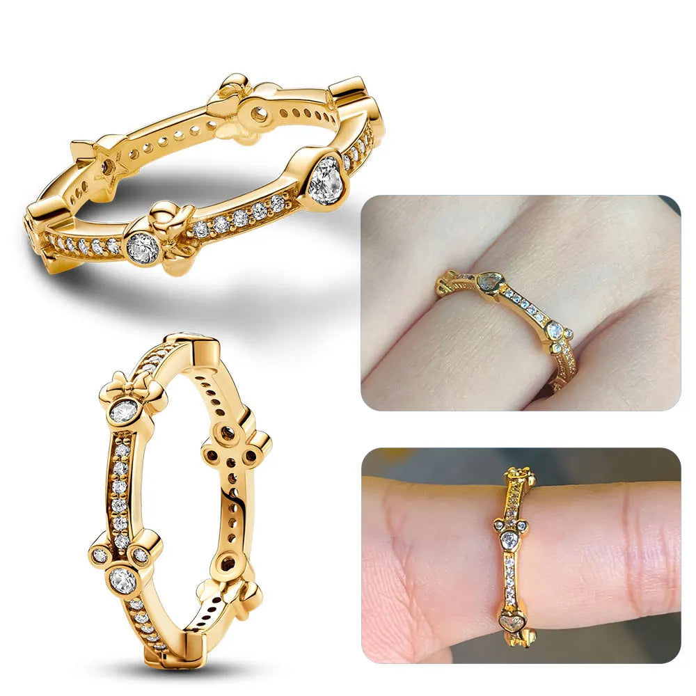 Royal Wishbone Rings Princess Tiara Crown Sparkling Love Heart Jewelry Anniversary CZ Rings for Women Engagement Wedding Band