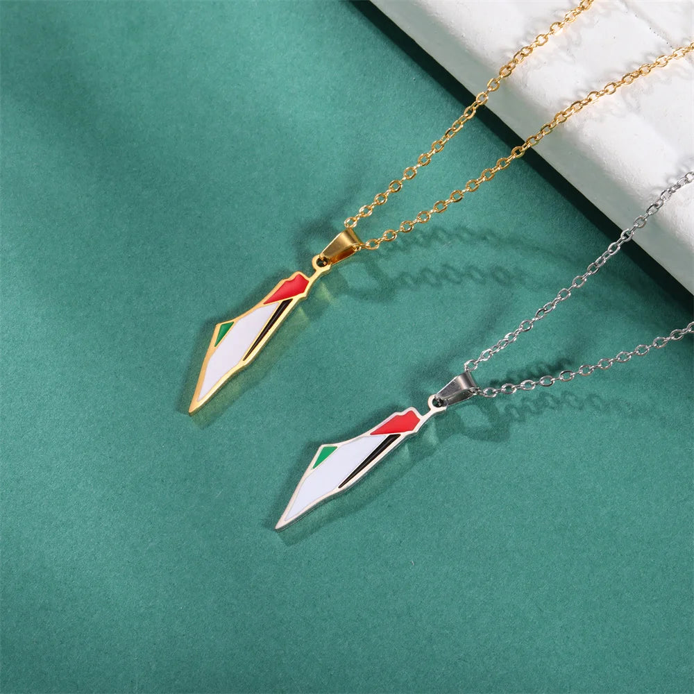 My Shape Palestine Map Flag Pendant Necklace for Women Men Stainless Steel Map Geography Necklace Choker Chain Jewelry Wholesale