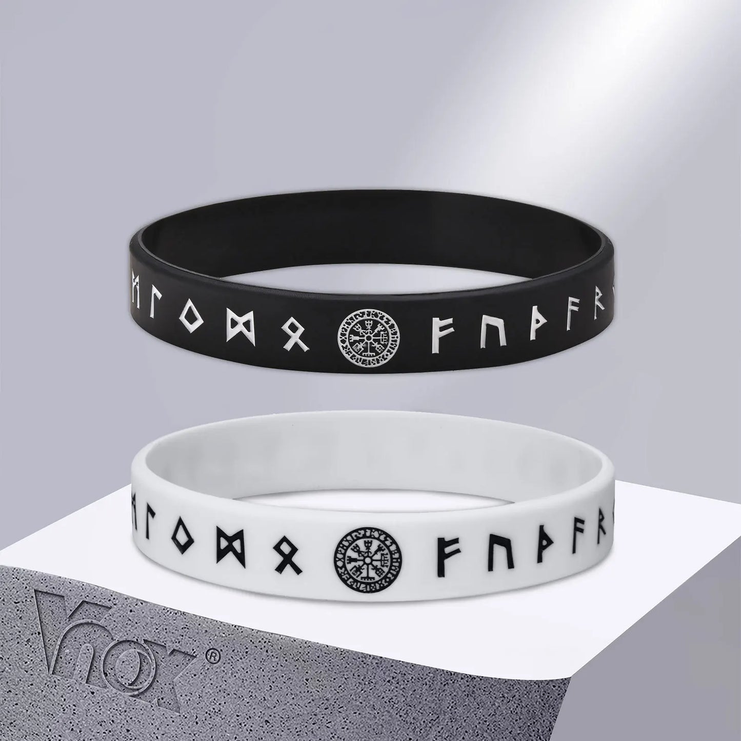 Vnox 12mm Silicone Bracelet for Men, Soft Rubber Silicone Wristband, Nordic Viking Compass Rune Almut Bangle Set