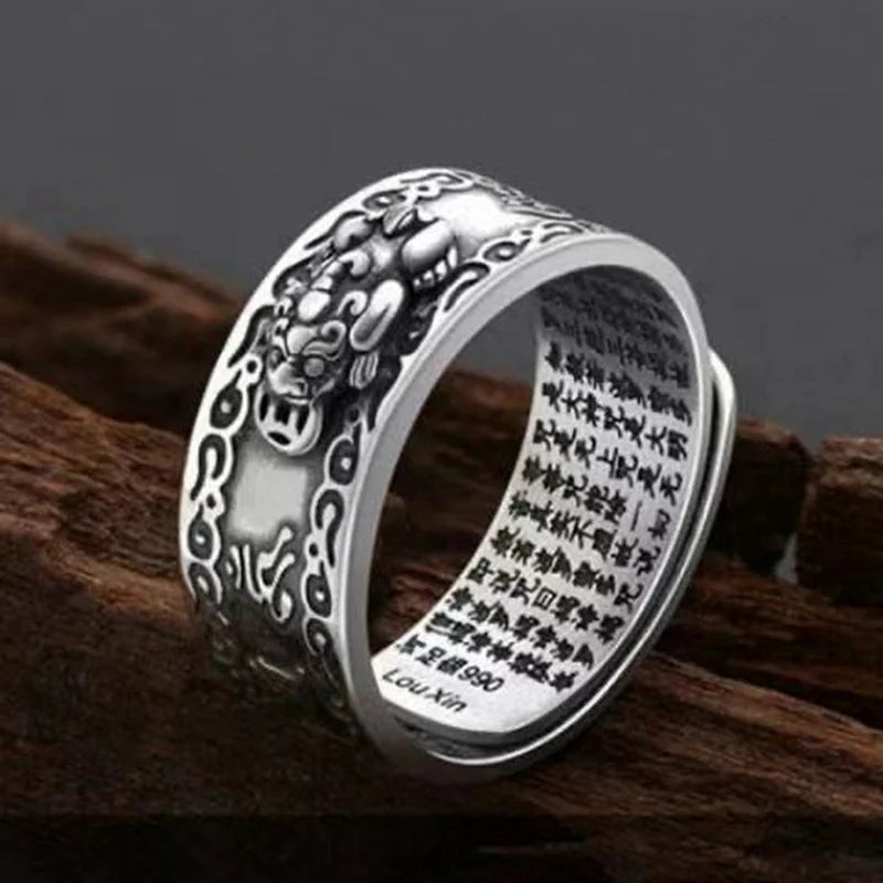 Chinese Feng Shui Pixiu Ring Silver Plated Copper Coins Adjustable Rings for Women Men Amulet Wealth Lucky Jewelry Birthday Gift