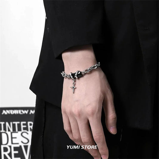 2024 Retro Black Zircon Star Bracelet For Women Men Trend Titanium Steel Punk Nk Chain Unisex Jewelry New Couple Accessories