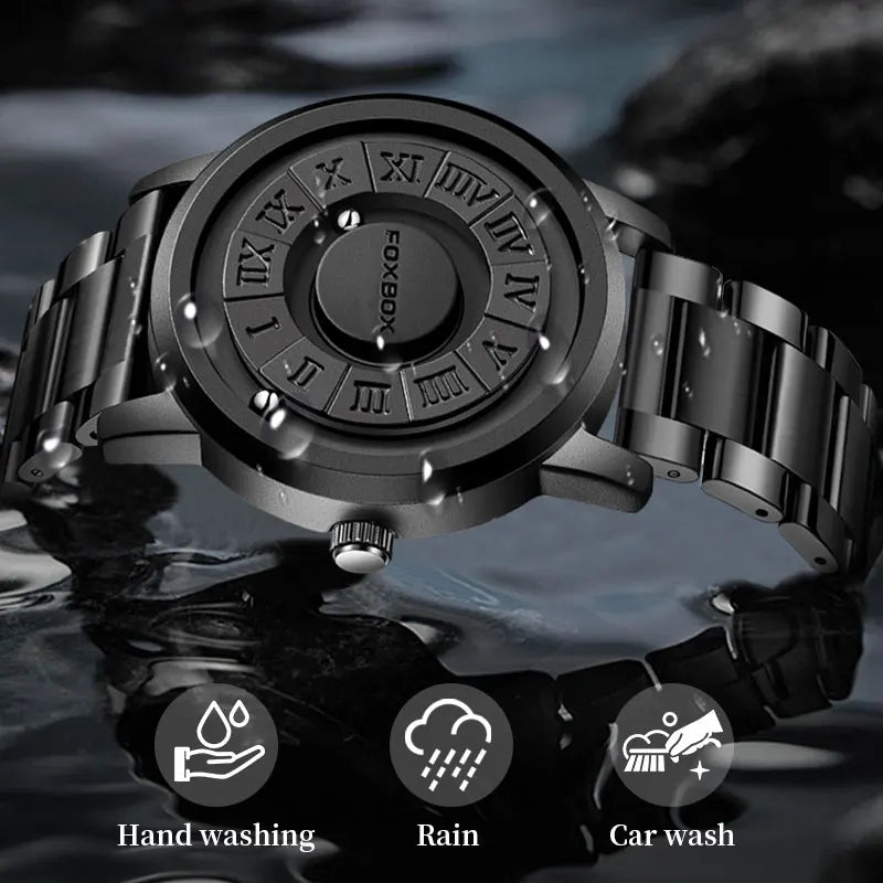 FOXBOX Man Watch LIGE Brand Creative Stainless Steel Band Scrolling Beads Quartz Watches for Men Magnetic Force Waterproof Clock