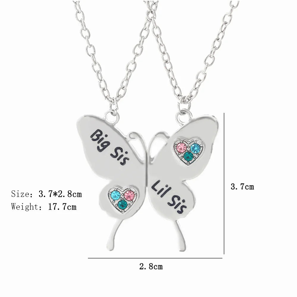 2 PCS Sister Necklace Big Sis Little Heart Stitching Pendant For Women Girl Butterfly Friendship Necklace Jewelry Banquet Gift