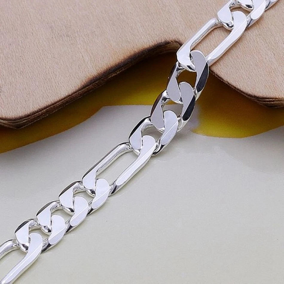 925 Sterling silver Bracelet 6mm chain Wedding nice gift solid for men women Jewelry fashion beautiful Bracelet 20cm 8inch