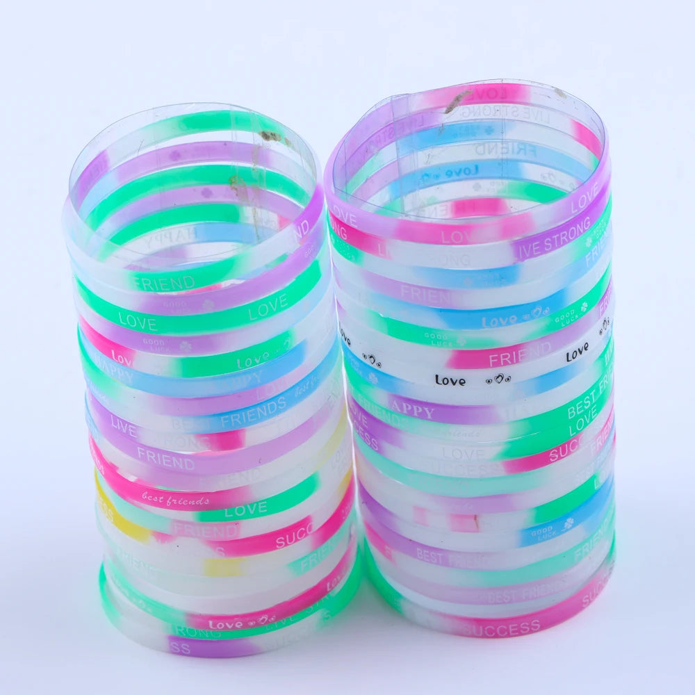 20/30/50/100Pcs/Lot Fashion Sport Multicolor Luminous Silicone Bracelets Men Women Mix Style Rubber Wristband Jewelry Gift