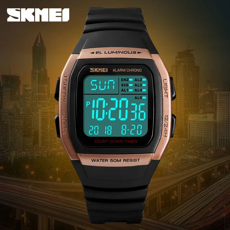 SKMEI 1278  Casual Outdoor Male Clock Luminous montre homme Digital Dual Time Sport Mens Watches Chrono Countdown Men Wristwatch