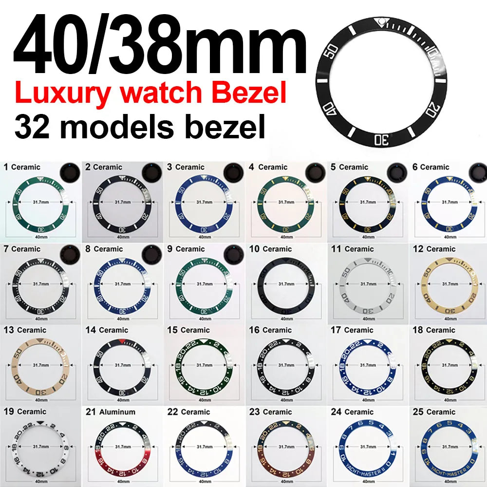 40-31.7mm and 38-30.7mm high quality Sloping Luminous ceramic bezel Insert watch case watch accessories parts GMT ceramic bezel