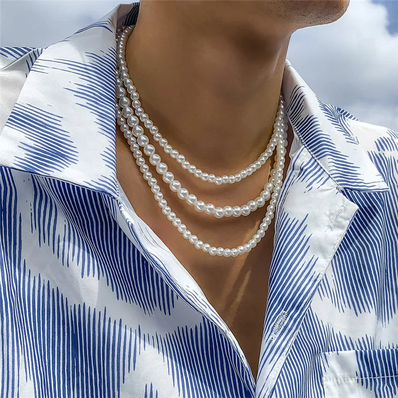 New Trendy Imitation Pearl Necklace Men Temperament Simple Handmade Strand Bead Necklace For Women Jewelry Gift Wholesale Jewelr