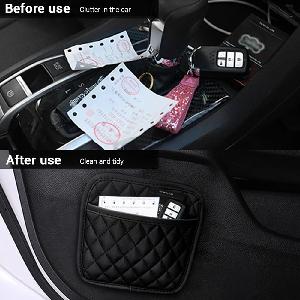 PU Leather Car Storage Pocket Seat Back/Door/Center Console Organizer for Small Stuff Car Storage Bag Universal for All Vehicles