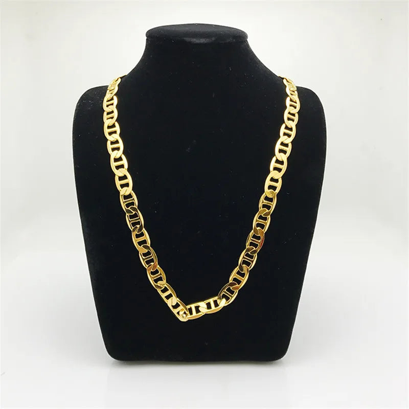 Korea Gold 24K Necklace Gold Plating Side Necklace For Men & Women Jewelry Gift 6MM50CM